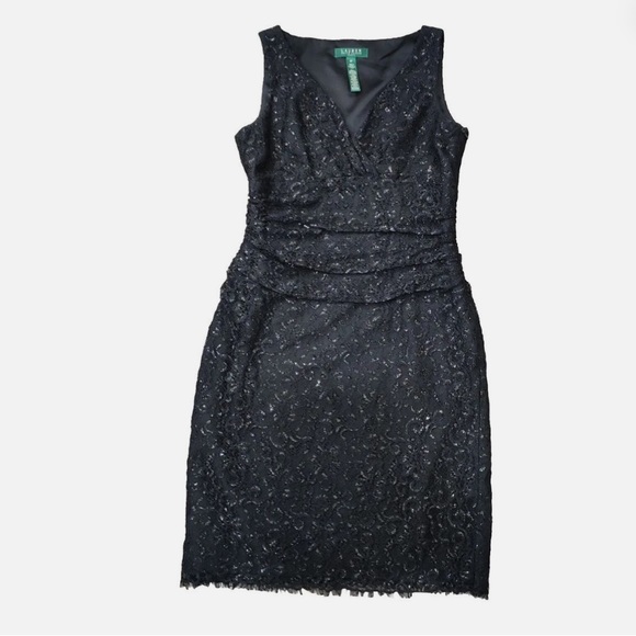 Lauren Ralph Lauren Haddon Hall Black Lace Sleeveless Evening Cocktail Dress - Picture 3 of 13